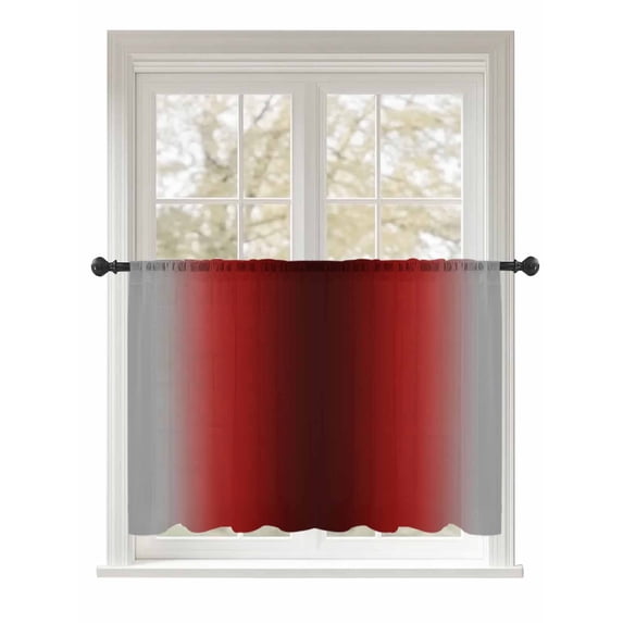 Sheer Curtains 54 Inch Length, Dark Red Grey Black Ombre Semi Sheer Curtains Light Filtering Window Treatment, Farmhouse Gradient Minimalist Privacy Voile Drapes for Living Room Bedroom 52x54 Inch
