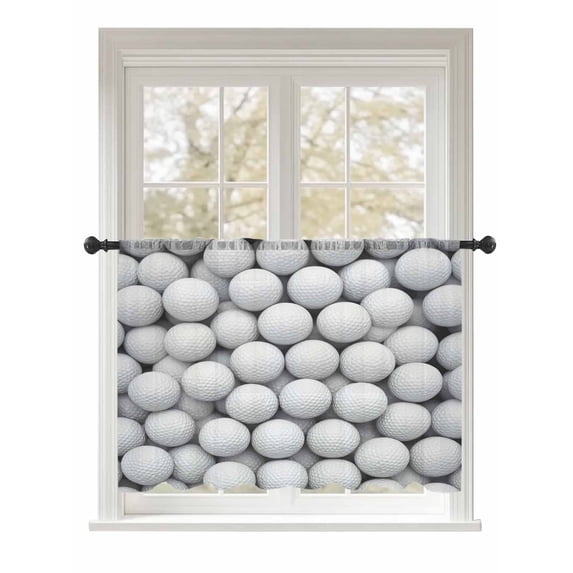 Sheer Curtains 54 Inch Length, Golf Semi Sheer Curtains Light Filtering Window Treatment, Modern Geometric Abstract Balls Textured Privacy Voile Drapes for Living Room Bedroom 52x54 Inch