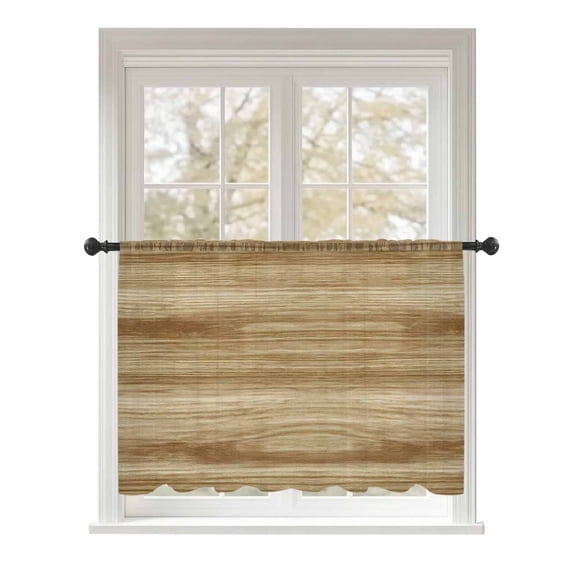 Sheer Curtains 54 Inch Length, Light Brown Wood Grain Semi Sheer Curtains Light Filtering Window Treatment, Western Farmhouse Barn Door Privacy Voile Drapes for Living Room Bedroom 52x54 Inch