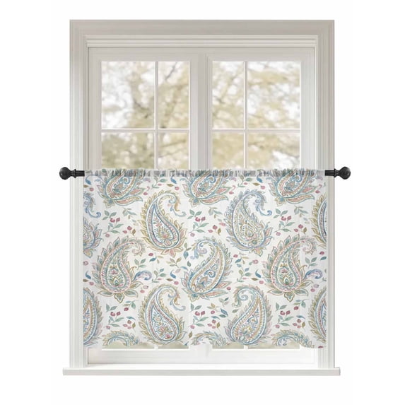 Sheer Curtains 54 Inch Length, Paisley Flower Semi Sheer Curtains Light Filtering Window Treatment, Spring Watercolor Modern Floral Leaf Plant Privacy Voile Drapes for Living Room Bedroom 52x54 Inch