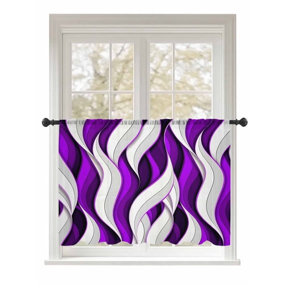Sheer Curtains 54 Inch Length, Purple White Moire Semi Sheer Curtains Light Filtering Window Treatment, Modern Abstract Art Privacy Voile Drapes for Living Room Bedroom 52x54 Inch
