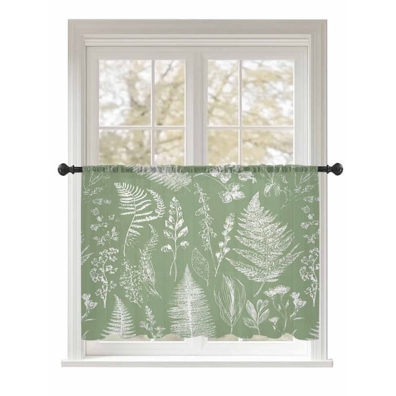 Sheer Curtains 54 Inch Length, Sage Green Botanical Semi Sheer Curtains Light Filtering Window Treatment, Farmhouse Country Leaves Plant Privacy Voile Drapes for Living Room Bedroom 52x54 Inch