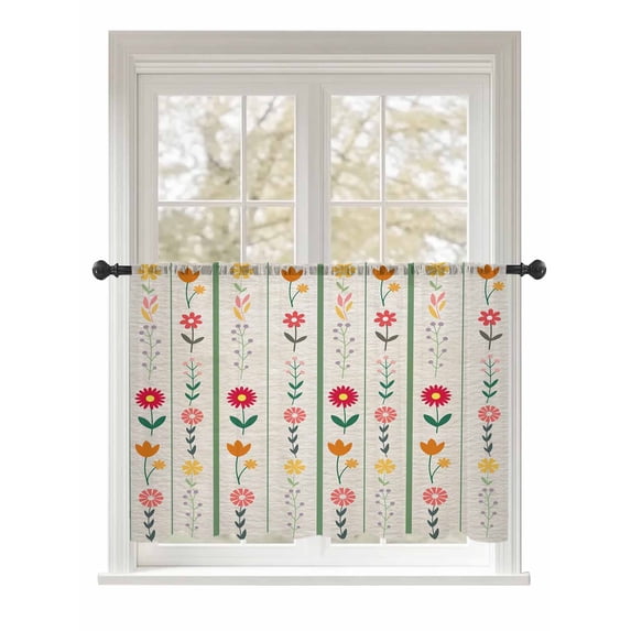 Sheer Curtains 54 Inch Length, Spring Floral Semi Sheer Curtains Light Filtering Window Treatment, Colorful Summer Flowers Vintage Botanical Privacy Voile Drapes for Living Room Bedroom 52x54 Inch