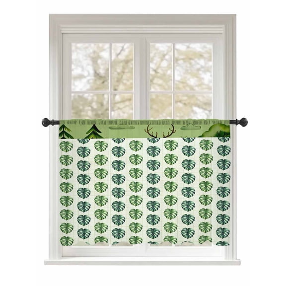 Sheer Curtains 54 Inch Length, Tropical Leaves Semi Sheer Curtains Light Filtering Window Treatment, Green Palm Monstera Leaf Trees Plants Beige Privacy Voile Drapes for Living Room 52x54 Inch