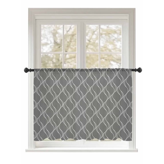 Sheer Curtains 54 Inch Length, Wavy Lines Semi Sheer Curtains Light Filtering Window Treatment, Abstract Minimalist Pattern Gray Privacy Voile Drapes for Living Room Bedroom 52x54 Inch