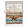 thumbnail image 1 of Sheer Curtains 54 Inch Length, Western Texas Star Vintage Semi Sheer Curtains Light Filtering Window Treatment, Retro Farmhouse Turquoise Brown Wood Privacy Voile Drapes for Living Room 52x54 Inch, 1 of 7