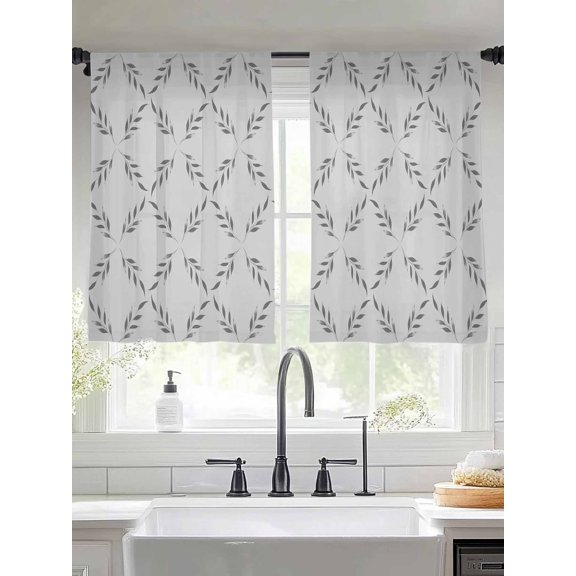 Sheer Curtains 54 Inches Long 2 Panels, Abstract Lattice Diamond Texture Rod Pocket Curtain Voile Draperies, Modern Stripe Arrow on Gray Light Filtering Window Treatment for Living Room Kitchen