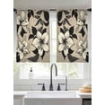 thumbnail image 1 of Sheer Curtains 54 Inches Long 2 Panels, Vintage Beige Flower Black Leaf Rod Pocket Curtain Voile Draperies, Rustic Retro Khaki Background Light Filtering Window Treatment for Living Room, 1 of 8
