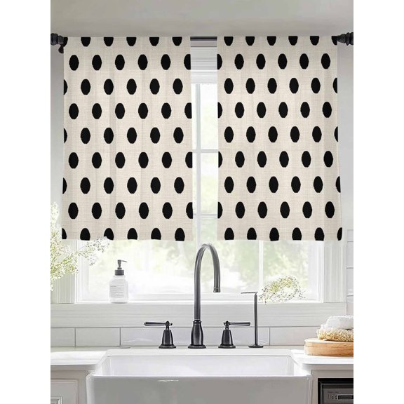 Sheer Curtains 54 Inches Long 2 Panels, Vintage Wave Point Rod Pocket Curtain Voile Draperies, Abstract Geometric Art Light Filtering Window Treatment for Living Room Kitchen Bedroom