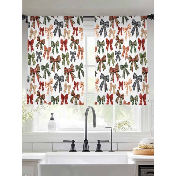 Sheer Curtains 54 Inches Long 2 Panels, Watercolor Colorful Bow Rod Pocket Curtain Voile Draperies, Abstract Rosette Pattern Light Filtering Window Treatment for Living Room Kitchen Bedroom