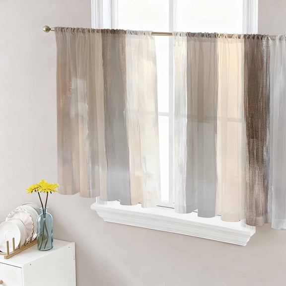 Sheer Curtains 54 Inches Long, Brown Grey Light Filtering Window Curtains for Living Room, Abstract Neutral Textured Modern Minimalist Rod Pocket Voile Sheer Curtain Drapes, 52"W x 54"L, 2 Panels
