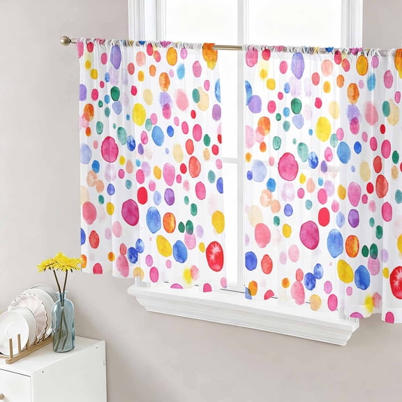 Sheer Curtains 54 Inches Long, Colorful Polka Dot Light Filtering Window Curtains for Living Room/Bedroom, Rainbow Watercolor Polka Dots Rod Pocket Voile Sheer Curtain Drapes, 52"W x 54"L, 2 Panels