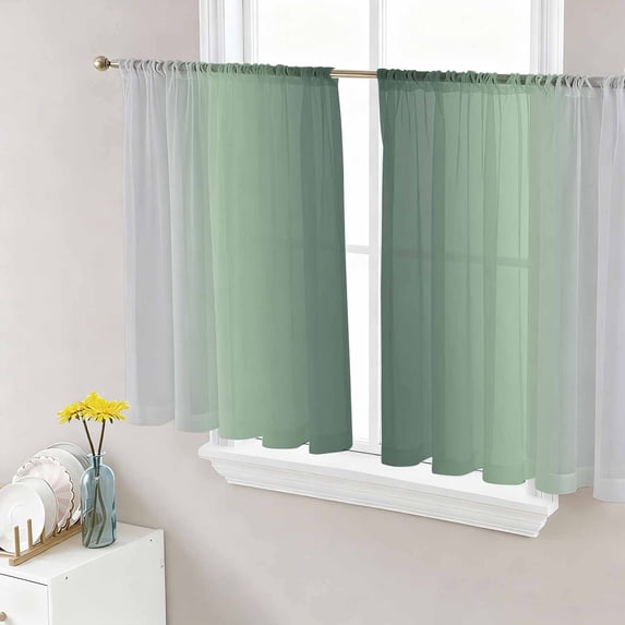 Sheer Curtains 54 Inches Long, Green Grey Ombre Light Filtering Window Curtains for Living Room/Bedroom, Farmhouse Gradient Minimalist Rod Pocket Voile Sheer Curtain Drapes, 52"W x 54"L, 2 Panels
