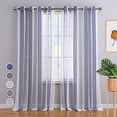 thumbnail image 1 of Sheer Curtains 54 Inches Long for Living Room Bedroom, Bathroom Curtain Window Grommet Voile Drapes, Stripe Farmhouse Curtains Faux Linen Window Treatments Semi Curtain, Beige, 52"X54", 2 Panels, 1 of 9