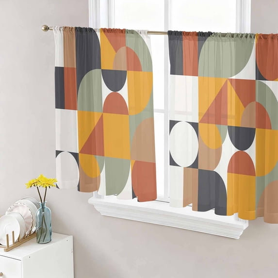 Sheer Curtains 54 Inches Long, Luxurious, Light Filtering Window Curtains for Living Room, Abstract Middle Century European American Colors Rod Pocket Voile Sheer Curtain Drapes, 52"Wx54"L, 2 Panels