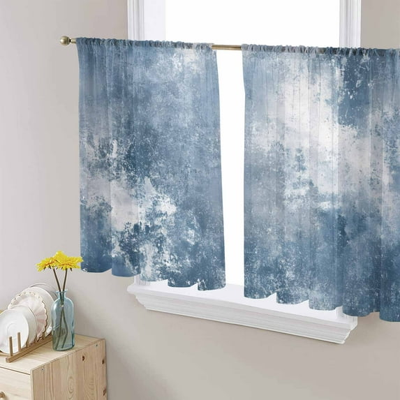 Sheer Curtains 54 Inches Long, Oil Painting Modern Abstract Light Filtering Window Curtains for Living Room/Bedroom, Blue Grey Rod Pocket Voile Sheer Curtain Drapes, 52"W x 54"L, 2 Panels