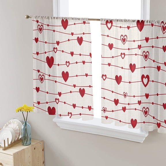 Sheer Curtains 54 Inches Long, Saint Red Heart Stripes Retro Light Filtering Window Curtains for Living Room/Bedroom, Valentine's Love, Rod Pocket Voile Sheer Curtain Drapes, 52"W x 54"L, 2 Panels