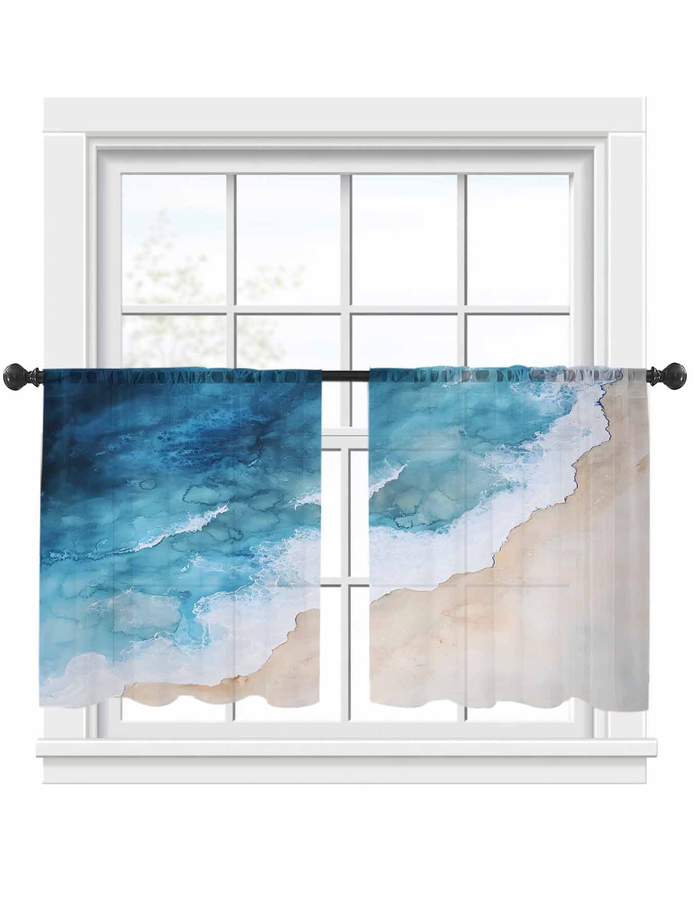 Sheer Curtains 54 inches Long 2 Panels Set Ocean Beach Blue Gradient ...