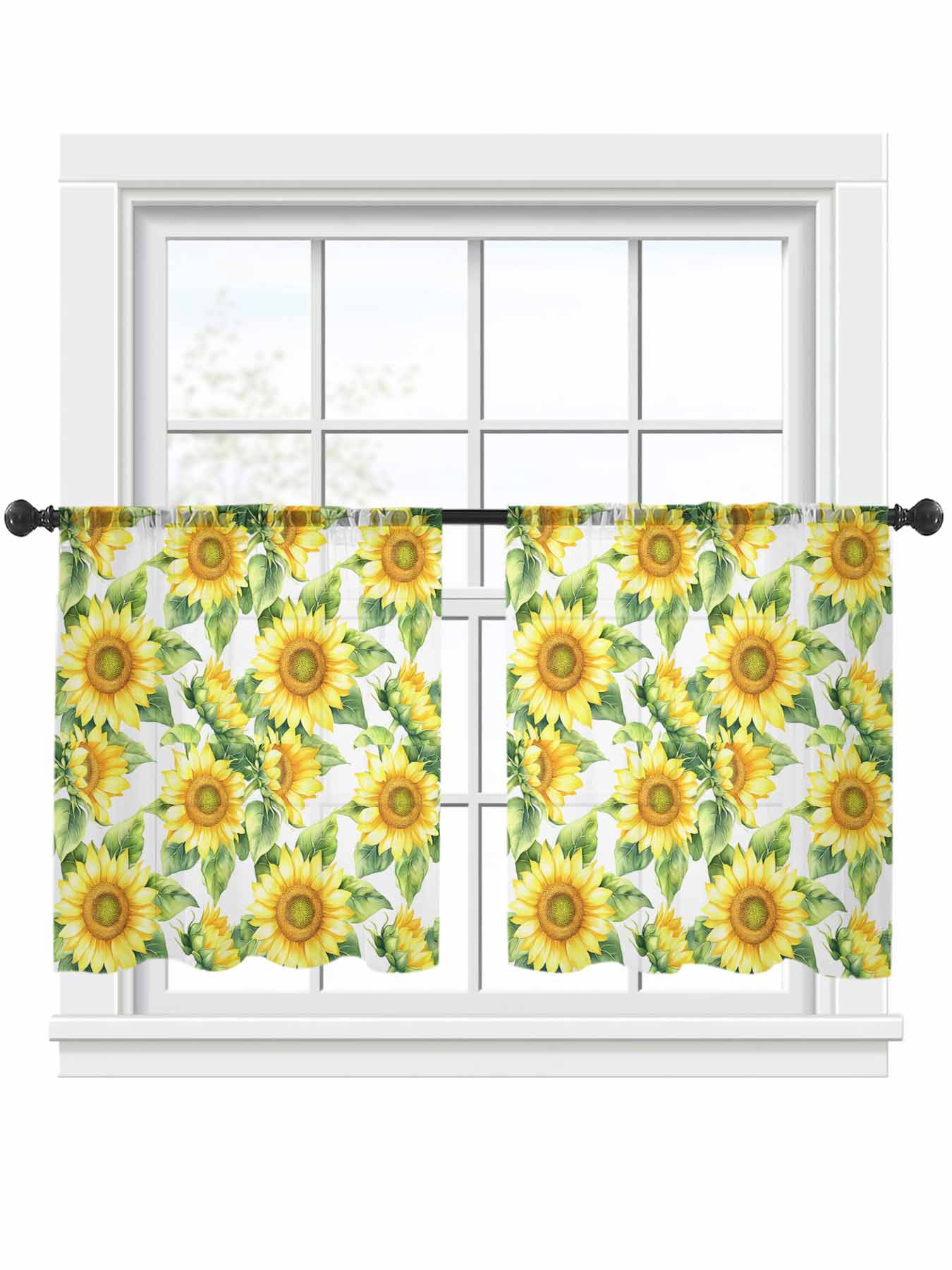 Sheer Curtains 54 inches Long 2 Panels Set Summer Sunflower Watercolor ...
