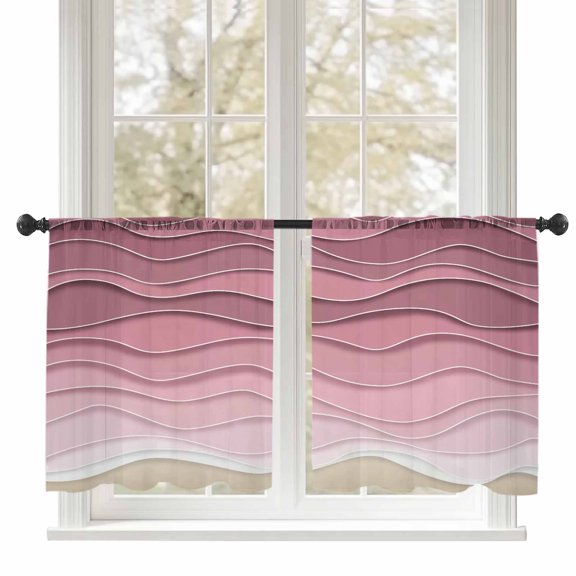 Sheer Curtains 54 inches Long, Abstract Pink Brown Gradient Ocean Waves Sandy Beach Light Filtering Sheer Window Curtains Rod Pocket Voile Drapes for Bedroom Living Room, 52"W x 54"L 2 Panels