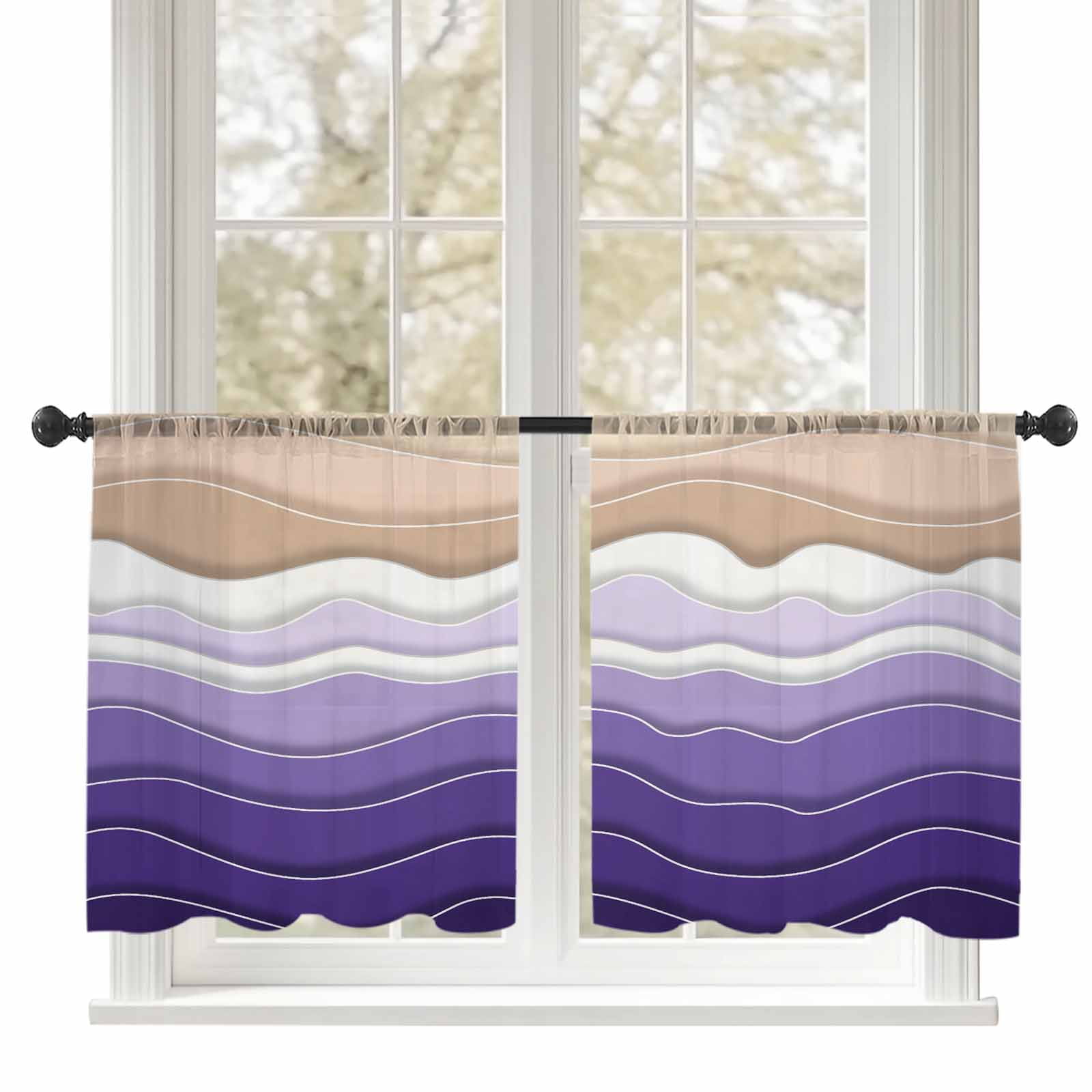 96" Sheer Linen Look Curtains - Light Filtering Boho Panels For Living Room, Bedroom, Kitchen