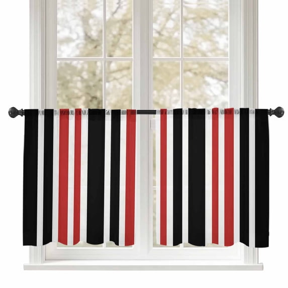 Sheer Curtains 54 inches Long, Black Red Stripe Minimalist Vertical Stripes Modern Art Light Filtering Sheer Window Curtains Rod Pocket Voile Drapes for Bedroom Living Room, 52"W x 54"L 2 Panels