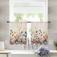 thumbnail image 1 of Sheer Curtains 54 inches Long, Blue and Yellow Poppy Watercolor Floral Plants Retro Linen Light Filtering Sheer Window Curtains Rod Pocket Voile Drapes for Bedroom Living Room, 52"W x 54"L 2 Panels, 1 of 7