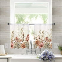 Sheer Curtains 54 inches Long, Country Style Dahlia Floral Eucalyptus Beige Texture Light Filtering Sheer Window Curtains Rod Pocket Voile Drapes for Bedroom Living Room, 52"W x 54"L 2 Panels