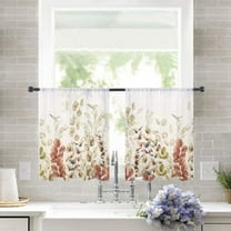 Sheer Curtains 54 inches Long, Fall Autumn Eucalyptus Leaf Withered Plants Farmhouse Light Filtering Sheer Window Curtains Rod Pocket Voile Drapes for Bedroom Living Room, 52"W x 54"L 2 Panels