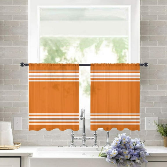 Sheer Curtains 54 inches Long, Farmhouse Orange White Stripe Light Filtering Sheer Window Curtains Rod Pocket Voile Drapes for Bedroom Living Room, 52"W x 54"L 2 Panels