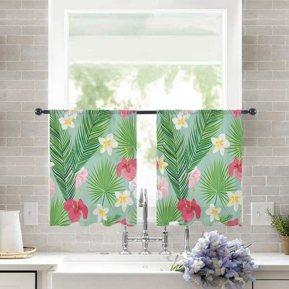 Sheer Curtains 54 inches Long, Flower, Hibiscus Plumeria Rubra Light Filtering Sheer Window Curtains Rod Pocket Voile Drapes for Bedroom Living Room, 52"W x 54"L 2 Panels