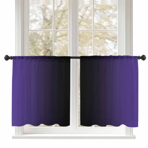 Sheer Curtains 54 inches Long, Purple and Black Gradient Light Filtering Sheer Window Curtains Rod Pocket Voile Drapes for Bedroom Living Room, 52"W x 54"L 2 Panels