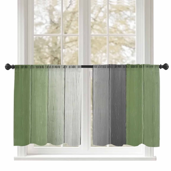 Sheer Curtains 54 inches Long, Sage Green Grey Gradient Wood Grain Farmhouse Retro Striped Light Filtering Sheer Window Curtains Rod Pocket Voile Drapes for Bedroom Living Room, 52"W x 54"L 2 Panels