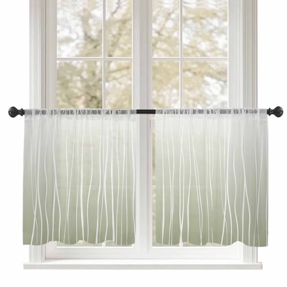 Sheer Curtains 54 inches Long, Sage Green Wave Lines Gradient Minimalist Abstract Texture Light Filtering Sheer Window Curtains Rod Pocket Voile Drapes for Bedroom Living Room, 52"W x 54"L 2 Panels