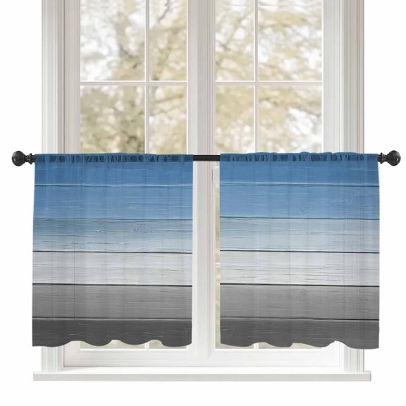 Sheer Curtains 54 inches Long, Sky Blue Grey Gradient Wood Grain Vintage Farmhouse Light Filtering Sheer Window Curtains Rod Pocket Voile Drapes for Bedroom Living Room, 52"W x 54"L 2 Panels
