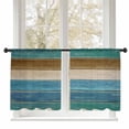 thumbnail image 1 of Sheer Curtains 54 inches Long, Teal Blue Brown Wooden Board Gradient Farmhouse Country Light Filtering Sheer Window Curtains Rod Pocket Voile Drapes for Bedroom Living Room, 52"W x 54"L 2 Panels, 1 of 7