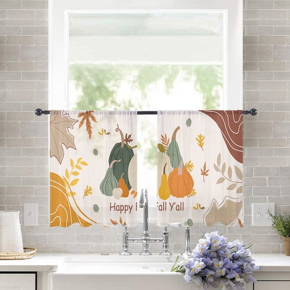 Sheer Curtains 54 inches Long, Thanksgiving Happy Fall Y'all Boho Style Pumpkin Light Filtering Sheer Window Curtains Rod Pocket Voile Drapes for Bedroom Living Room, 52"W x 54"L 2 Panels
