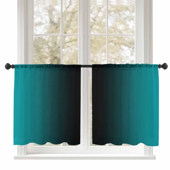 Sheer Curtains 54 inches Long, Turquoise and Black Gradient Light Filtering Sheer Window Curtains Rod Pocket Voile Drapes for Bedroom Living Room, 52"W x 54"L 2 Panels