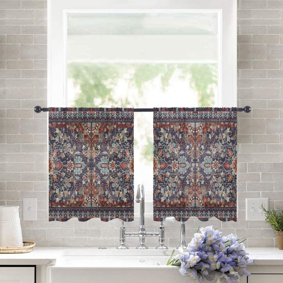 Sheer Curtains 54 inches Long, Vintage Boho Nostalgic Flower Buds Brown Pattern Light Filtering Sheer Window Curtains Rod Pocket Voile Drapes for Bedroom Living Room, 52"W x 54"L 2 Panels