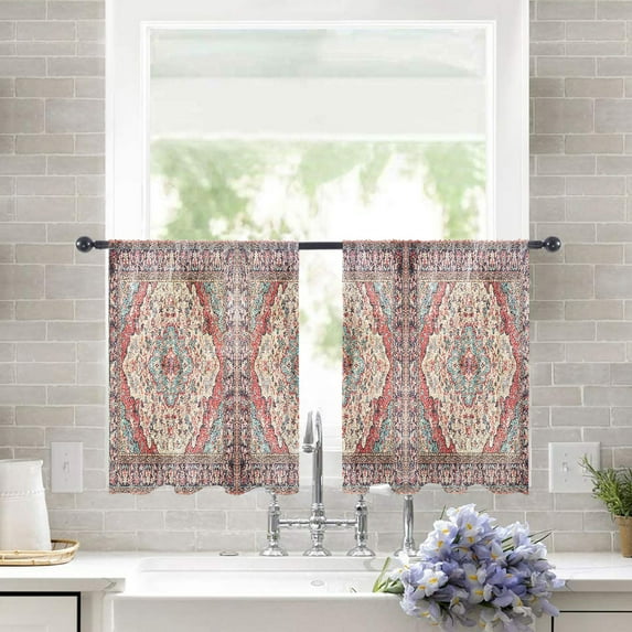 Sheer Curtains 54 inches Long, Vintage Flower Art Carving Textures in African Style Light Filtering Sheer Window Curtains Rod Pocket Voile Drapes for Bedroom Living Room, 52"W x 54"L 2 Panels