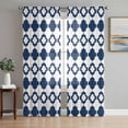 thumbnail image 1 of Sheer Curtains 63 Inch Length 2 Panels Set for Bedroom, Bohemia Semi Sheer Curtains for Windows, Minimalist Geometric Pattern Abstract Dark Blue Voile Window Treatments Rod Pocket Curtain, 1 of 7