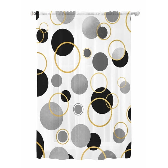 Sheer Curtains 63 Inch Length, Black Polka Dots Semi Sheer Curtains Light Filtering Window Treatment, Modern Abstract Art Privacy Voile Drapes for Living Room Bedroom 52x63 Inch