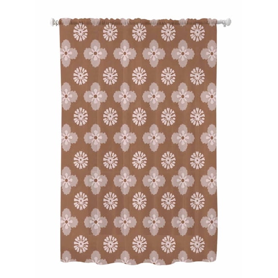 Sheer Curtains 63 Inch Length, Brown Floral Semi Sheer Curtains Light Filtering Window Treatment, Spring Flowers Modern Abstract Art Farmhouse Privacy Voile Drapes for Living Room Bedroom 52x63 Inch