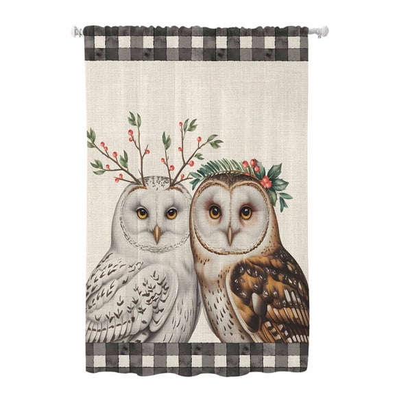 Sheer Curtains 63 Inch Length, Cute Owls Semi Sheer Curtains Light Filtering Window Treatment, Winter Animals Berry Vintage Black Plaid Beige Privacy Voile Drapes for Living Room Bedroom 52x63 Inch