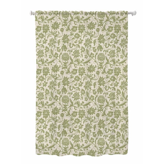 Sheer Curtains 63 Inch Length, Green Floral Semi Sheer Curtains Light Filtering Window Treatment, Vintage Rustic Botanical Spring Privacy Voile Drapes for Living Room Bedroom 52x63 Inch