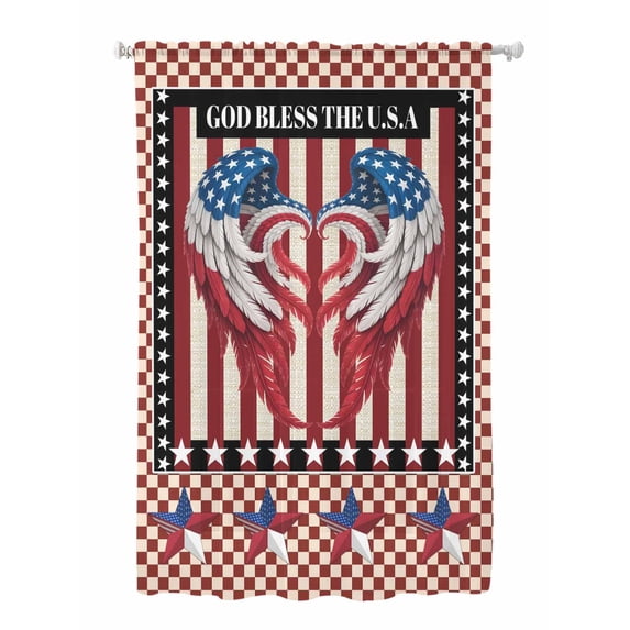 Sheer Curtains 63 Inch Length, Independence Day Semi Sheer Curtains Light Filtering Window Treatment, Red Blue U.S Flag Wings Stripes Plaid Privacy Voile Drapes for Living Room Bedroom 52x63 Inch