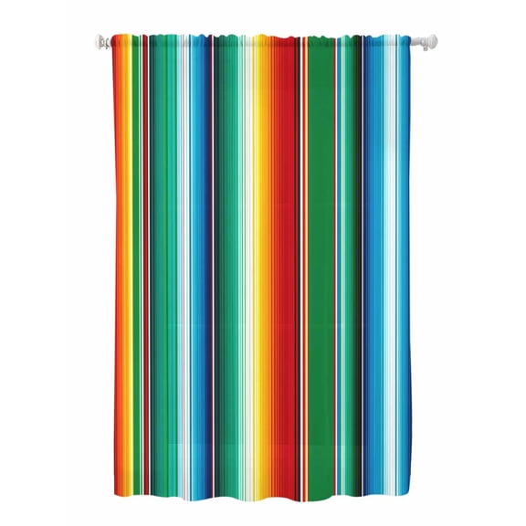 Sheer Curtains 63 Inch Length, Mexican Stripes Semi Sheer Curtains Light Filtering Window Treatment, Colorful Striped Mexican Fiesta Theme Privacy Voile Drapes for Living Room Bedroom 52x63 Inch