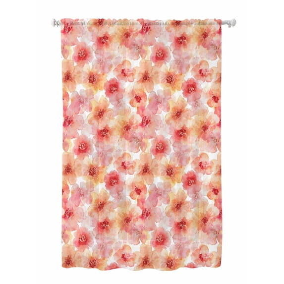 Sheer Curtains 63 Inch Length, Pink Flowers Semi Sheer Curtains Light Filtering Window Treatment, Pastoral Floral Leaves Botanical Rustic Privacy Voile Drapes for Living Room Bedroom 52x63 Inch