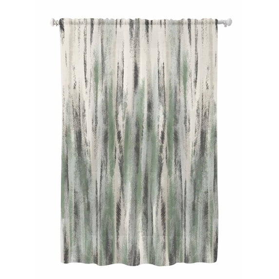 Sheer Curtains 63 Inch Length, Sage Green Vintage Semi Sheer Curtains Light Filtering Window Treatment, Stripes Painting Retro Abstract Art Privacy Voile Drapes for Living Room Bedroom 52x63 Inch