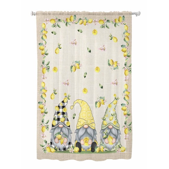 Sheer Curtains 63 Inch Length, Summer Gnomes Semi Sheer Curtains Light Filtering Window Treatment, Yellow Lemons Farmhouse Fruits Burlap Privacy Voile Drapes for Living Room Bedroom 52x63 Inch